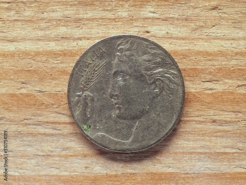 20 cent coin reverse showing woman with ear of wheat, currency o photo