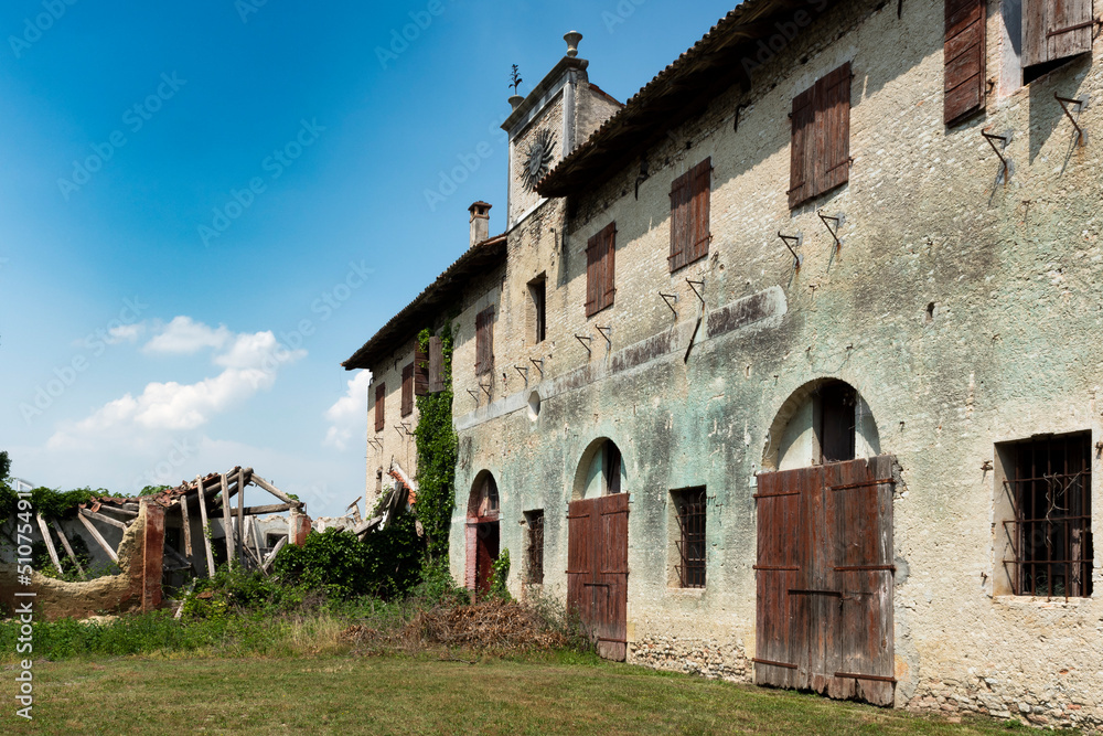 Ruins of an antique Italian villa, Ariis village, Rivignano Teor, Udine province, Friuli Venezia Giulia, Italy. Ottelio Savorgnan