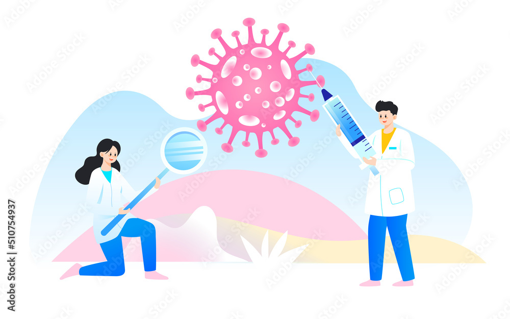 Doctor is fighting virus, caring for women's health, vector illustration Doctor is fighting virus, caring for women's health, vector illustration
