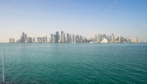 Panoramic view with modern skyscrapers in the centre of Doha © gumbao