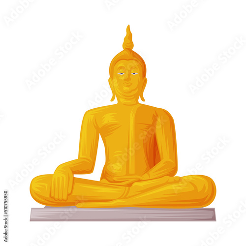 Golden Buddha as Thailand Symbol and Famous Landmark Vector Illustration