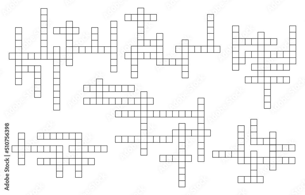 Crossword riddle, wordsearch game grids set. Intellectual quiz, educational game or crossword puzzle vector grid templates. Text playing activity or vocabular riddle