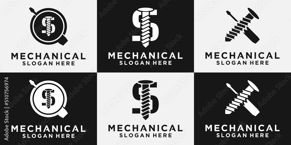 Fototapeta premium s bolt logo, vehicle and industrial engine repair logo, vector design template.