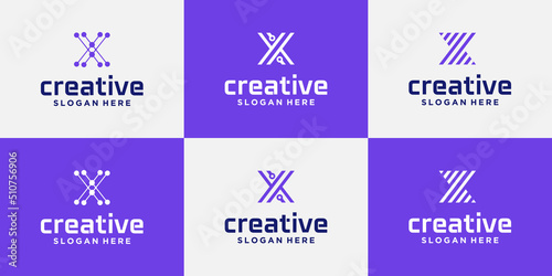 creative X technology logo set, minimalist trendy letter X shape logo, creative geometric sign logo