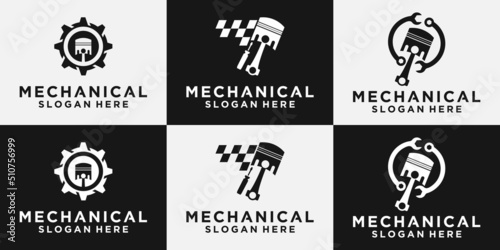 piston logo, vehicle and industrial engine repair logo, vector design template.