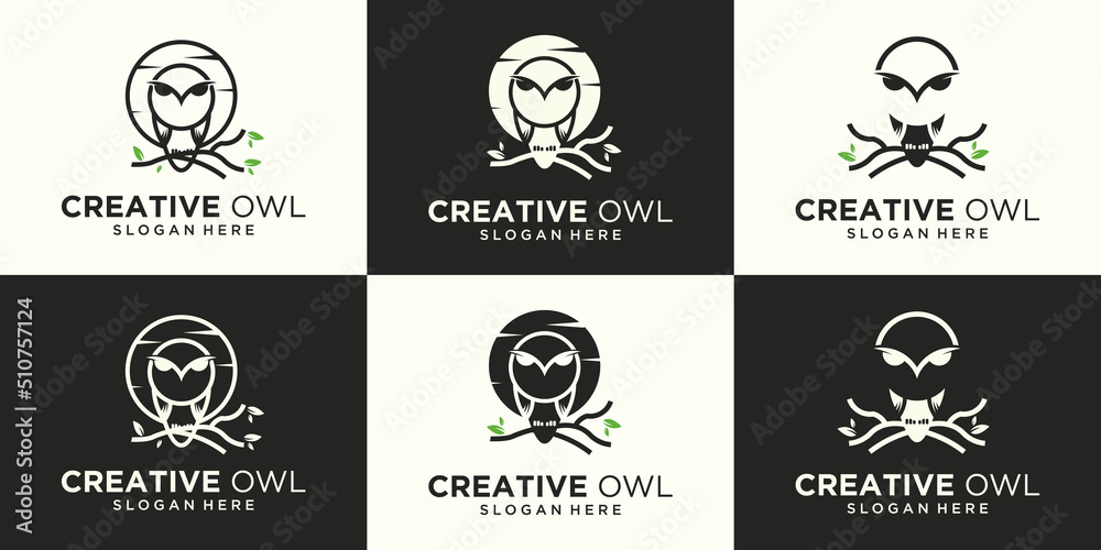 owl logo design set, owl logo vector icon, simple and creative owl logo design vector