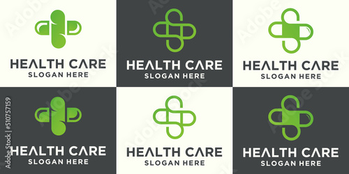 Health Care Logo set. Medical health technology logo design template.medical cross logo design