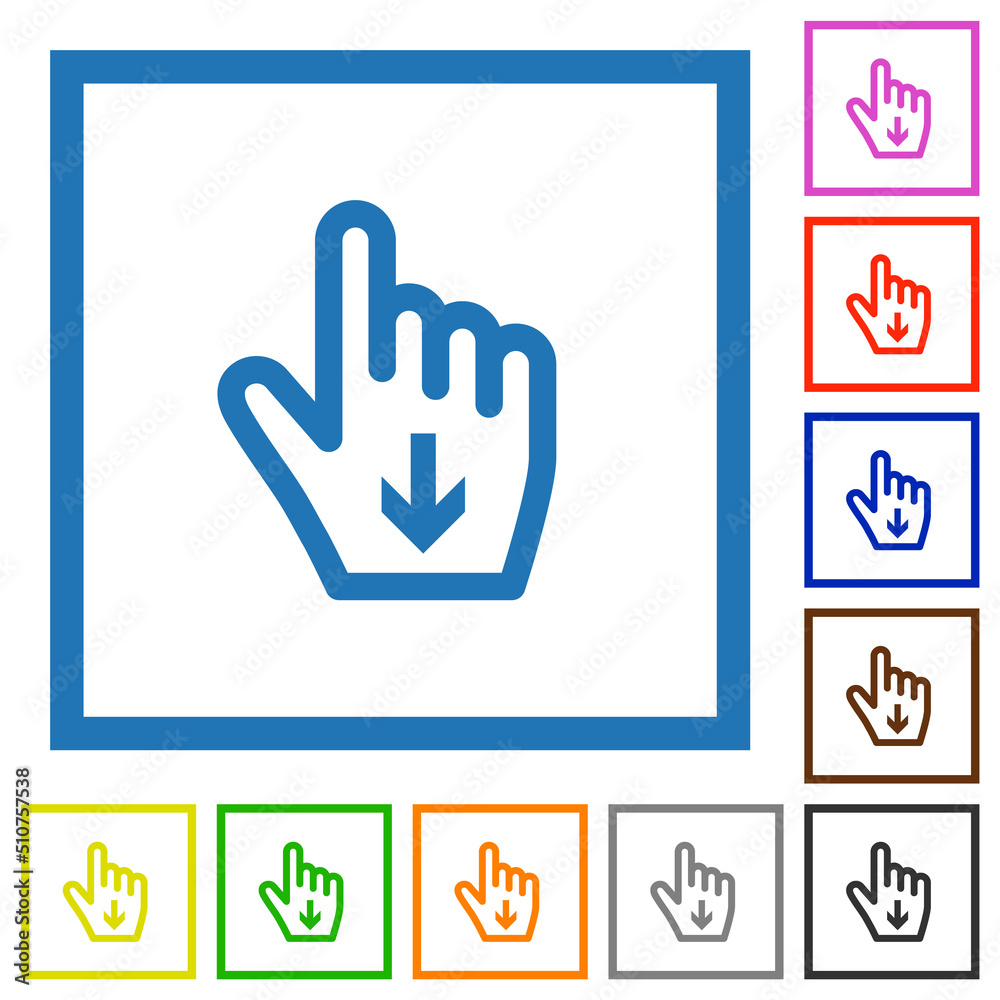 Obraz premium Hand cursor down outline flat framed icons