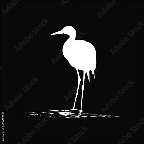 Stork On the Water (Bird-Ciconiidae) Silhouette. Vector Illustration