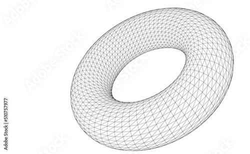 Vector illustration of a torus shape with wireframe mesh