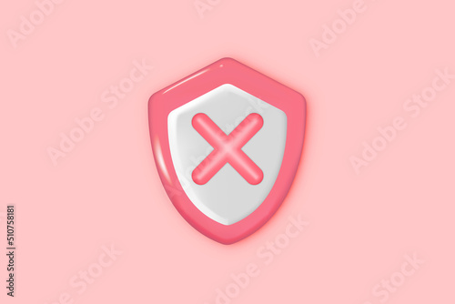 3d protection shield icon, cross on shield symbol, safety concept. Minimal 3d style. 3d render vector illustration