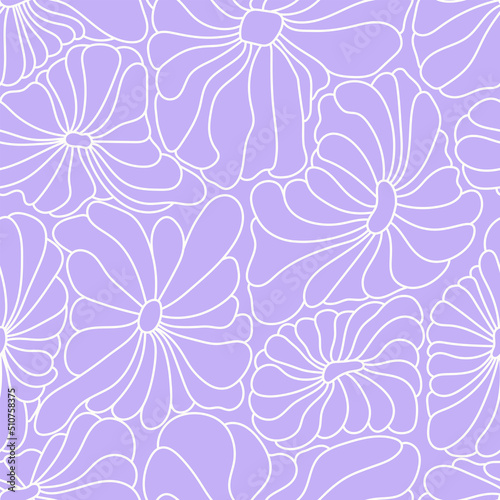Abstract retro 70s background. Psychedelic vector seamless pattern. Groovy 60s fashion print. Vintage hippie floral illustration. Old school wavy line art wallpaper