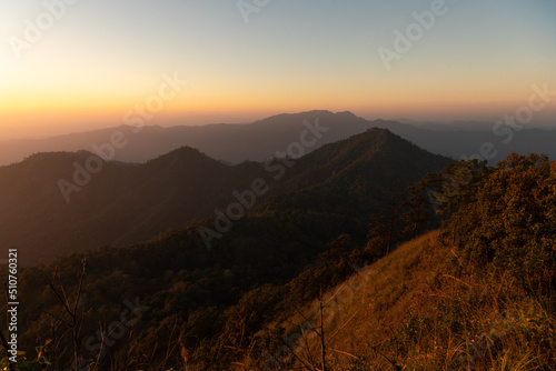 Beautiful in the mountains. on viewpoint at Doi Pha Ngom, Khun Chae National Park. at Wiang Pa Pao district of Chiang Rai Province Thailand.