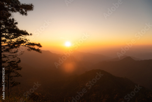 Beautiful  in the mountains. on viewpoint at Doi Pha Ngom, Khun Chae National Park. at Wiang Pa Pao district of Chiang Rai Province Thailand.
