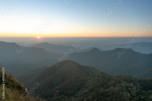 Beautiful  in the mountains. on viewpoint at Doi Pha Ngom, Khun Chae National Park. at Wiang Pa Pao district of Chiang Rai Province Thailand. © AlexPhototest
