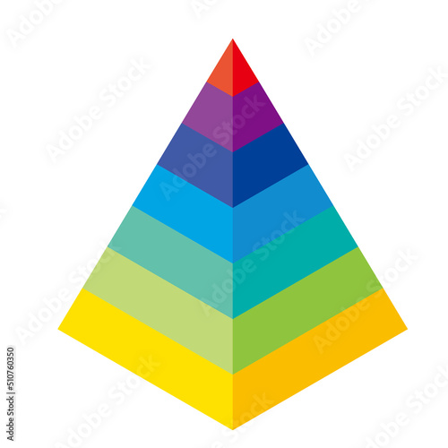 3D 立体的な7層のピラミッドの形をしたアイソメトリックスのイラスト インフォグラフィック