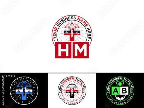 Unique Hm Logo Image, Colorful Hm mh Logo Letter Vector Icon Design For Medical or Doctors