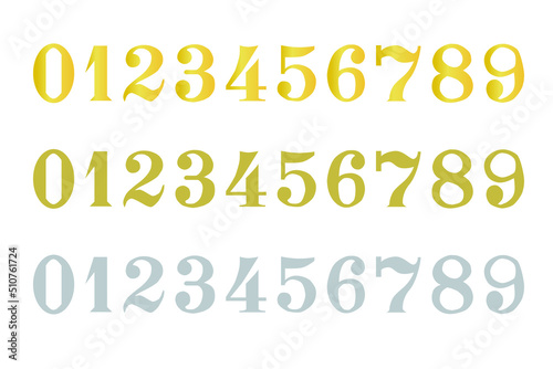 キラキラした数字アイコンのイラストセット　　ゴールド　グラデーション