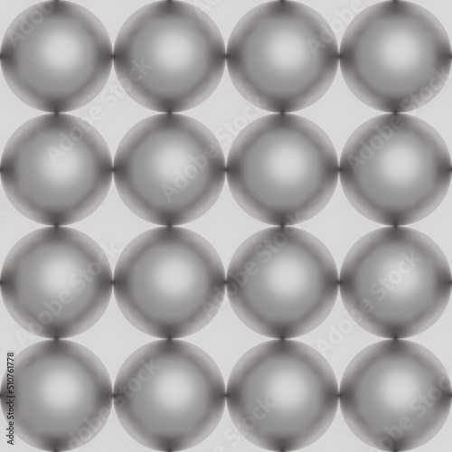 Metallic chrome spheres with shadows and reflections in rows and columns. Seamless repeating pattern for background or backdrop. 3d illustration.