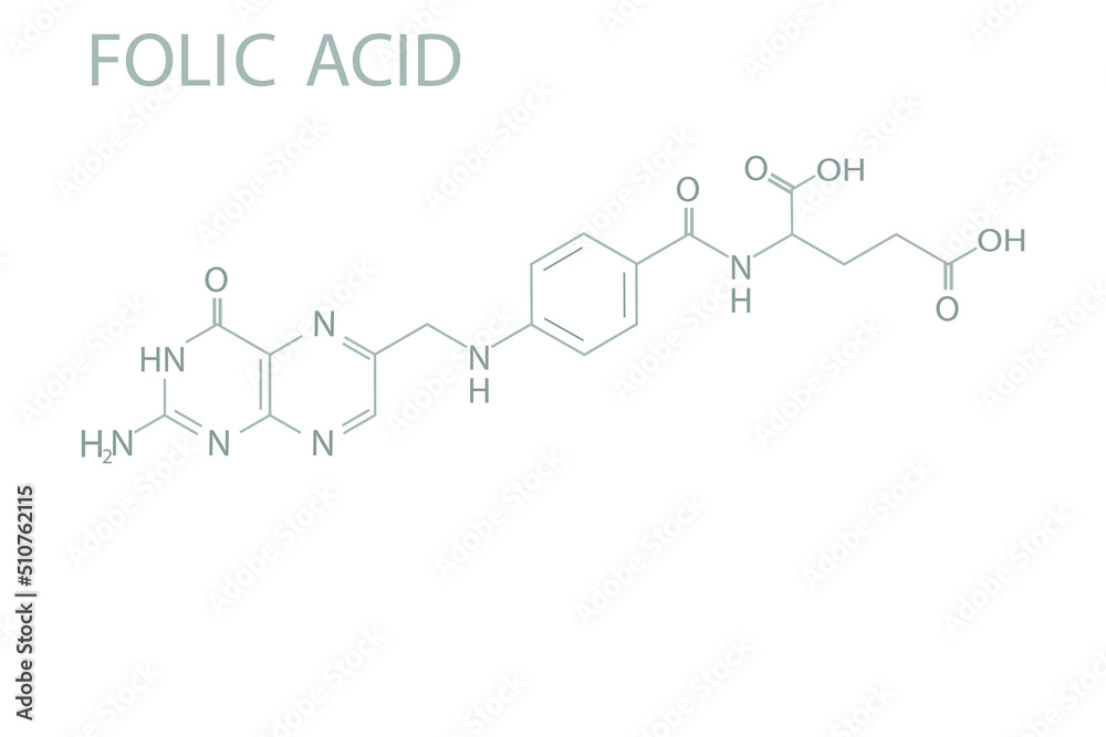 Folic acid molecular skeletal chemical formula. Folic acid molecular skeletal chemical formula.