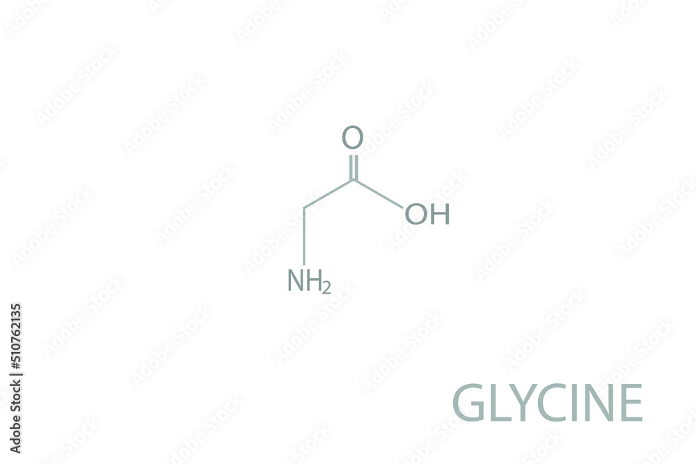 Glycine molecular skeletal 3D chemical formula. Glycine molecular skeletal 3D chemical formula.