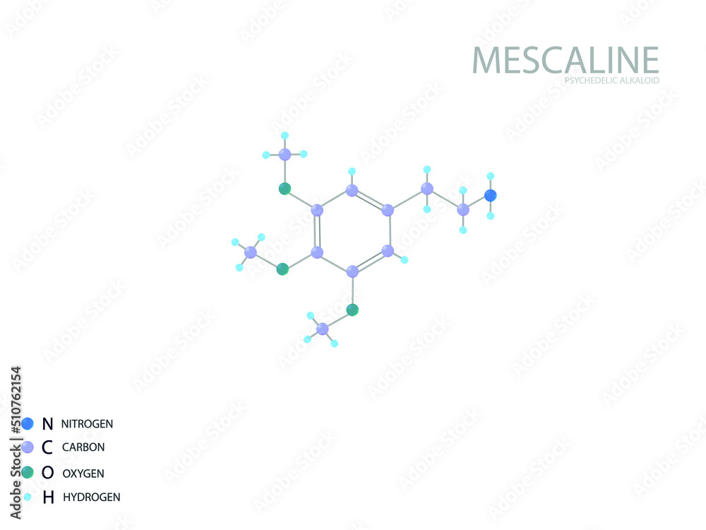 Mescaline molecular skeletal 3D chemical formula.	 - obrazy, fototapety, plakaty 