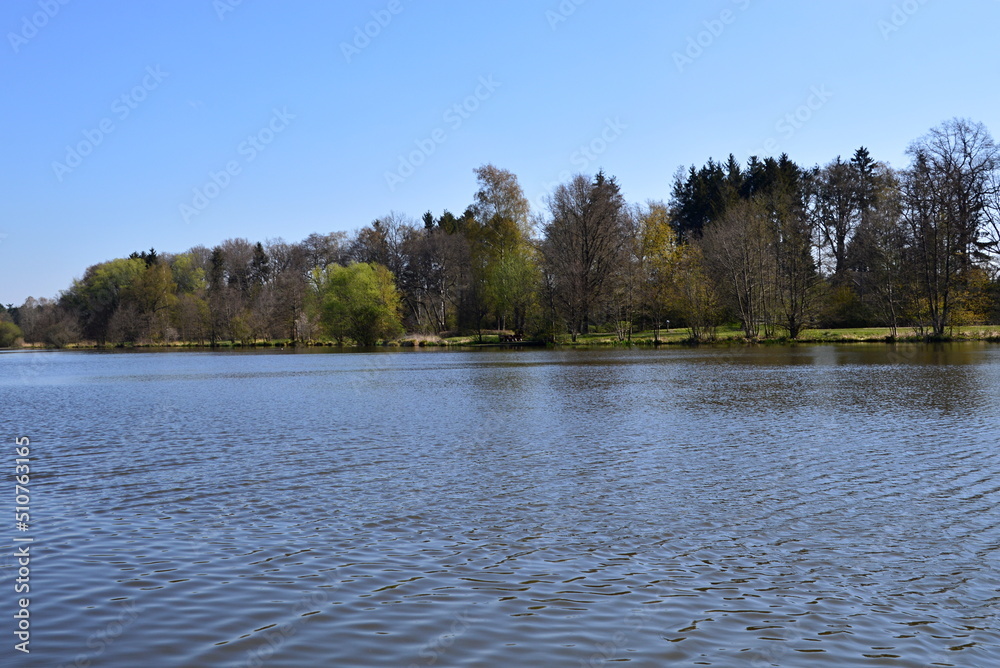 Landschaft im Frühling am Heidesee im Dorf Müden am Fluss Örtze, Niedersachsen