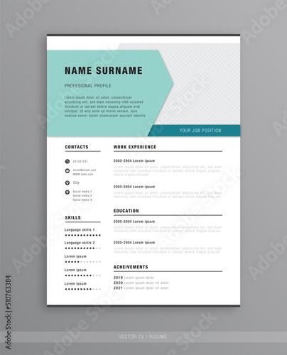 simple minimal vector cv resume brochure flyer template layout. aesthetic modern curriculum vitae design on white background for print.