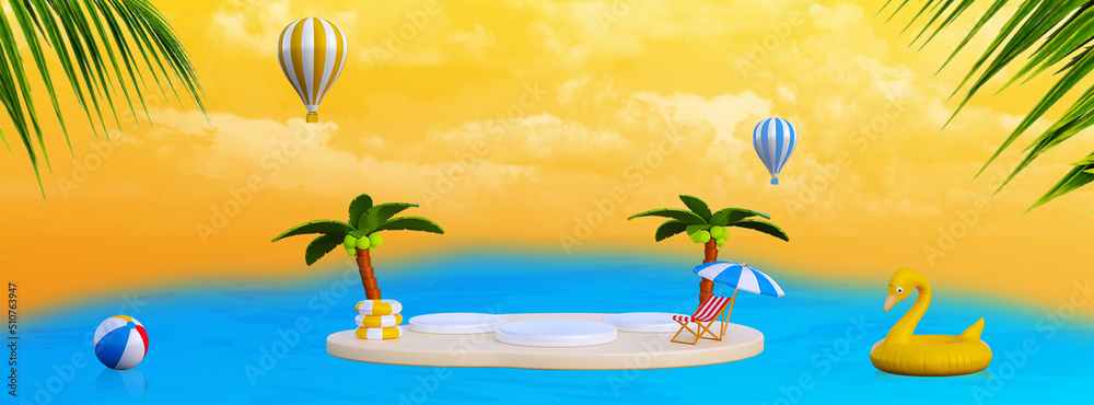 Obraz premium 3d illustration summer beach with background with ornament summer