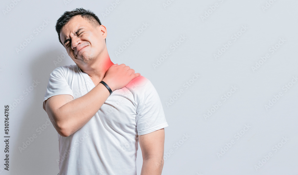 Neck and back pain concept, man with neck and back muscle pain, Close up of man with neck and back pain, a man with muscle pain on isolated background. Neck and back pain concept, man with neck and back muscle pain, Close up of man with neck and back pain, a man with muscle pain on isolated background.