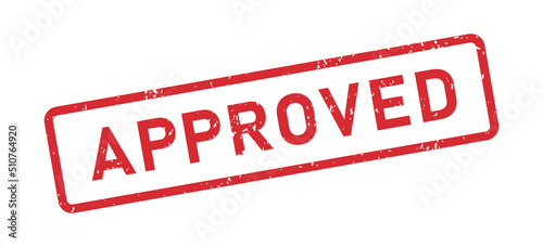 Grunge red Approved word rubber stamp. Approved sign sticker set. Grunge vintage square label. Vector illustration isolated on white background.