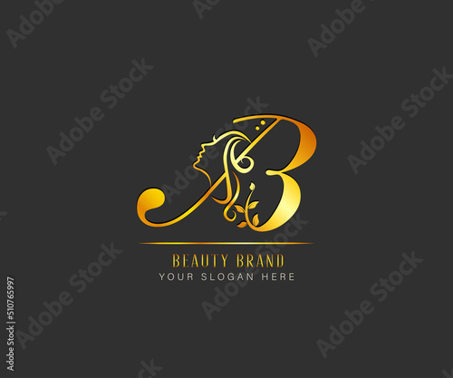 elegant beauty and spa treatment letter B logo. letter B luxury beauty face logo. logo template for beaauty spa and treatment photo