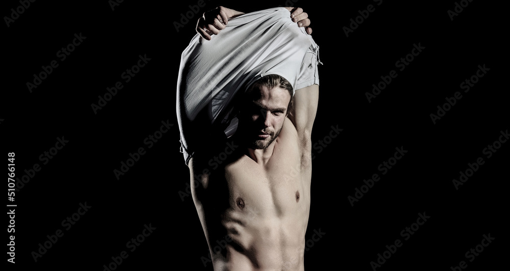 Naklejka premium Sexy male model body, nude torso. Sexy naked man, seductive gay.