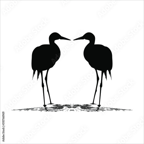Pair of Stork On the Water (Bird-Ciconiidae) Silhouette. Vector Illustration