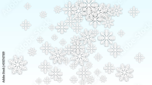 Christmas  Vector Background with Falling Snowflakes. Isolated on Red Background. Realistic Snow Sparkle Pattern. Snowfall Overlay Print. Winter Sky. Papercut Snowflakes.
