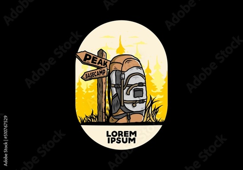 Mountain bag beside the way sign illustration