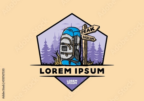 Mountain bag beside the way sign illustration