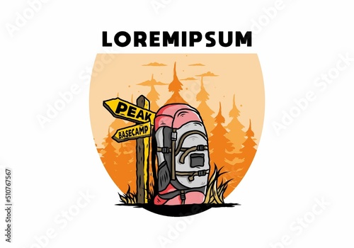 Mountain bag beside the way sign illustration