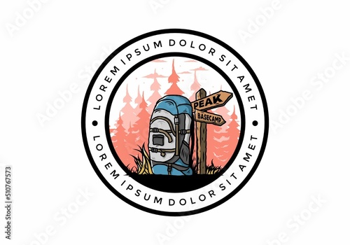 Mountain bag beside the way sign illustration