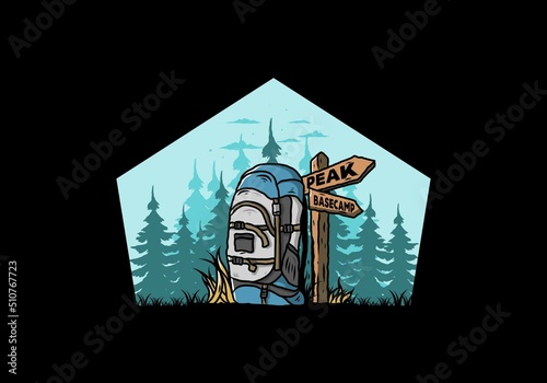 Mountain bag beside the way sign illustration