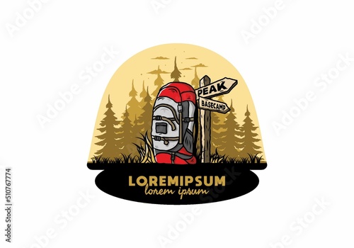 Mountain bag beside the way sign illustration