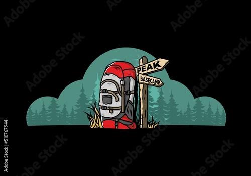 Mountain bag beside the way sign illustration