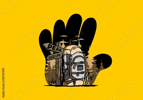 Mountain bag beside the way sign illustration