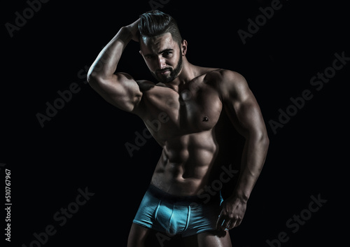 Sexy male model body, nude torso. Sexy naked man, seductive gay. Muscular shirtless man, attractive guy. © Volodymyr
