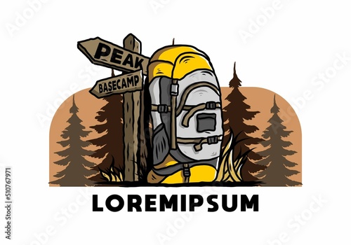 Mountain bag beside the way sign illustration