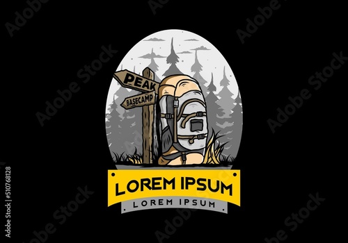 Mountain bag beside the way sign illustration