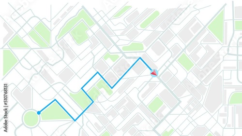 Map of the navigator with the movement of the arrow along a given path. GPS navigation route delivery point. Shot in 4k