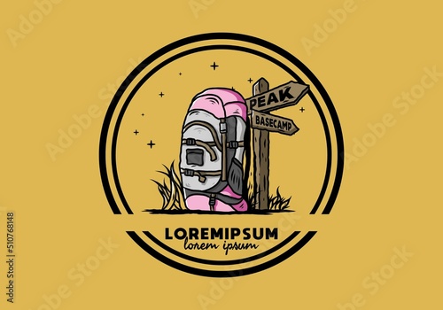 Mountain bag beside the way sign illustration