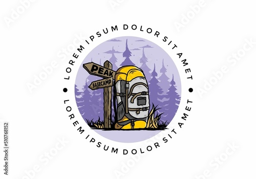 Mountain bag beside the way sign illustration