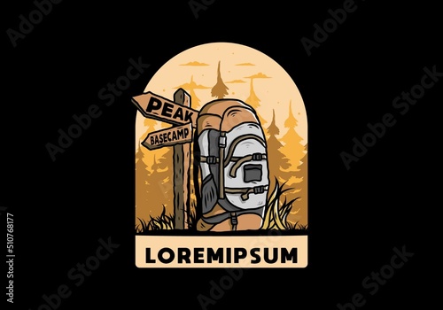 Mountain bag beside the way sign illustration